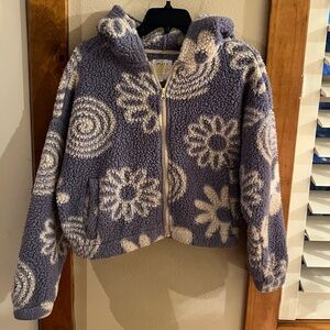 Cali 1850 Floral Periwinkle Sherpa Zip Hoodie - Size M